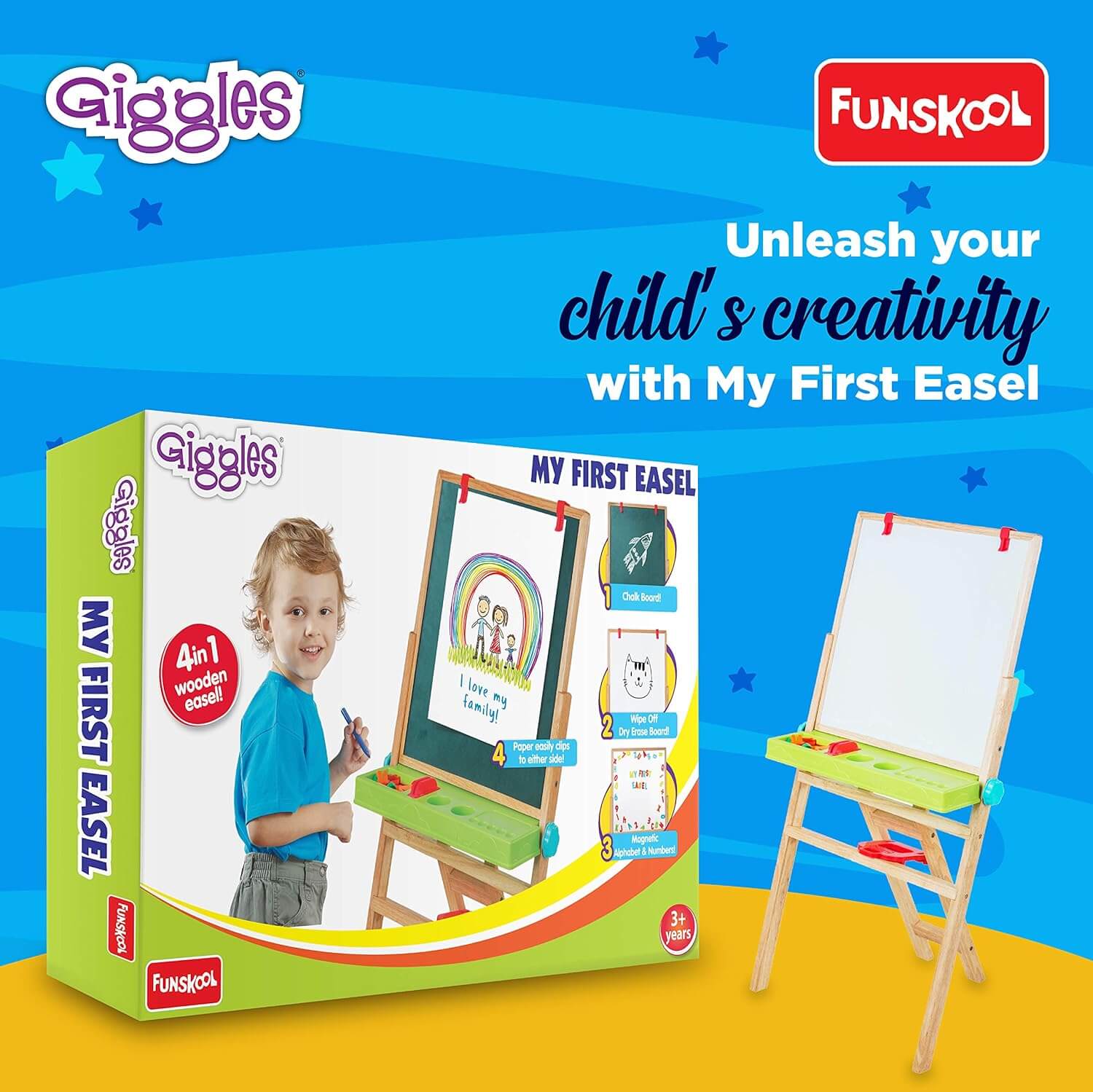 Giggles My First Double-Sided Wooden Easel for Kids with Art Supplies