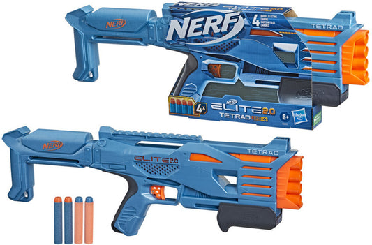 Nerf Elite 2.0 Tetrad QS-4 Blaster: 4-Barrel Pump Action, 4 Darts Included