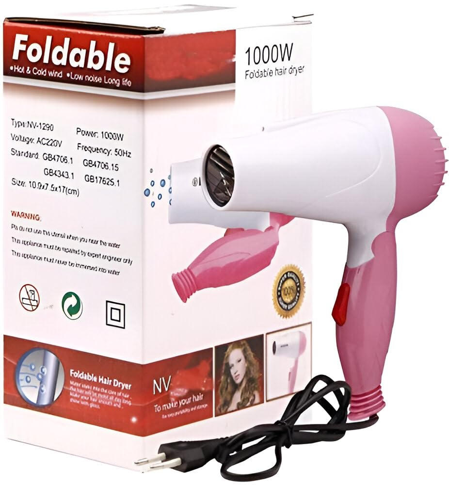 Nova 1000W Pink Compact Hair Dryer with Styling Concentrator Nozzle