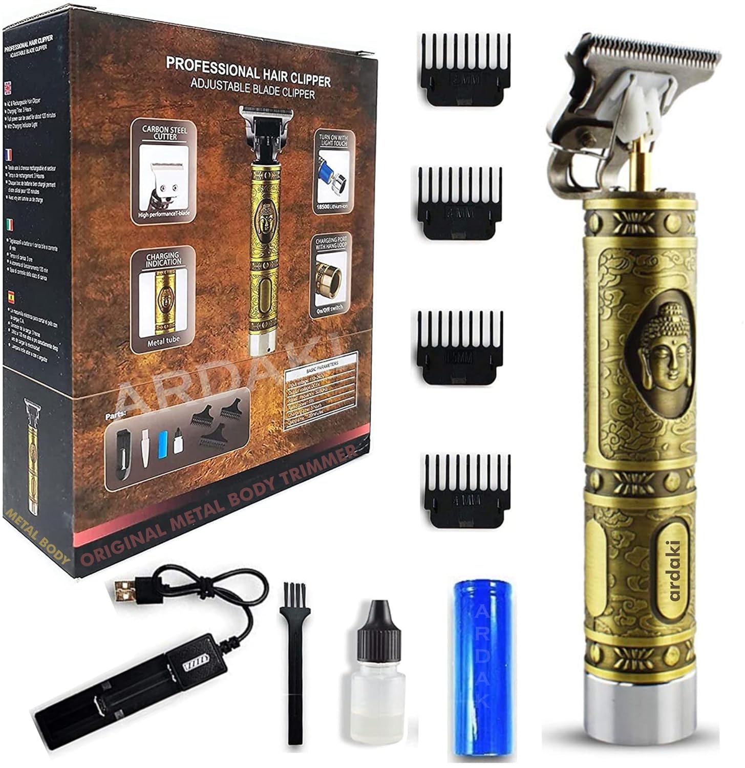 Professional Gold Metal Beard Trimmer and Cordless Hair Clipper