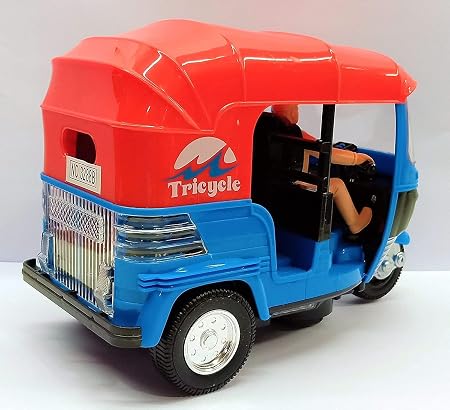 Pull Back Auto Rickshaw Plastic Toy for Kids - Rechargeable