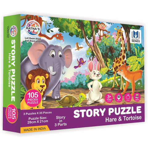 Ratna's Hare and Tortoise Story Puzzle | 105-Piece Educational Jigsaw