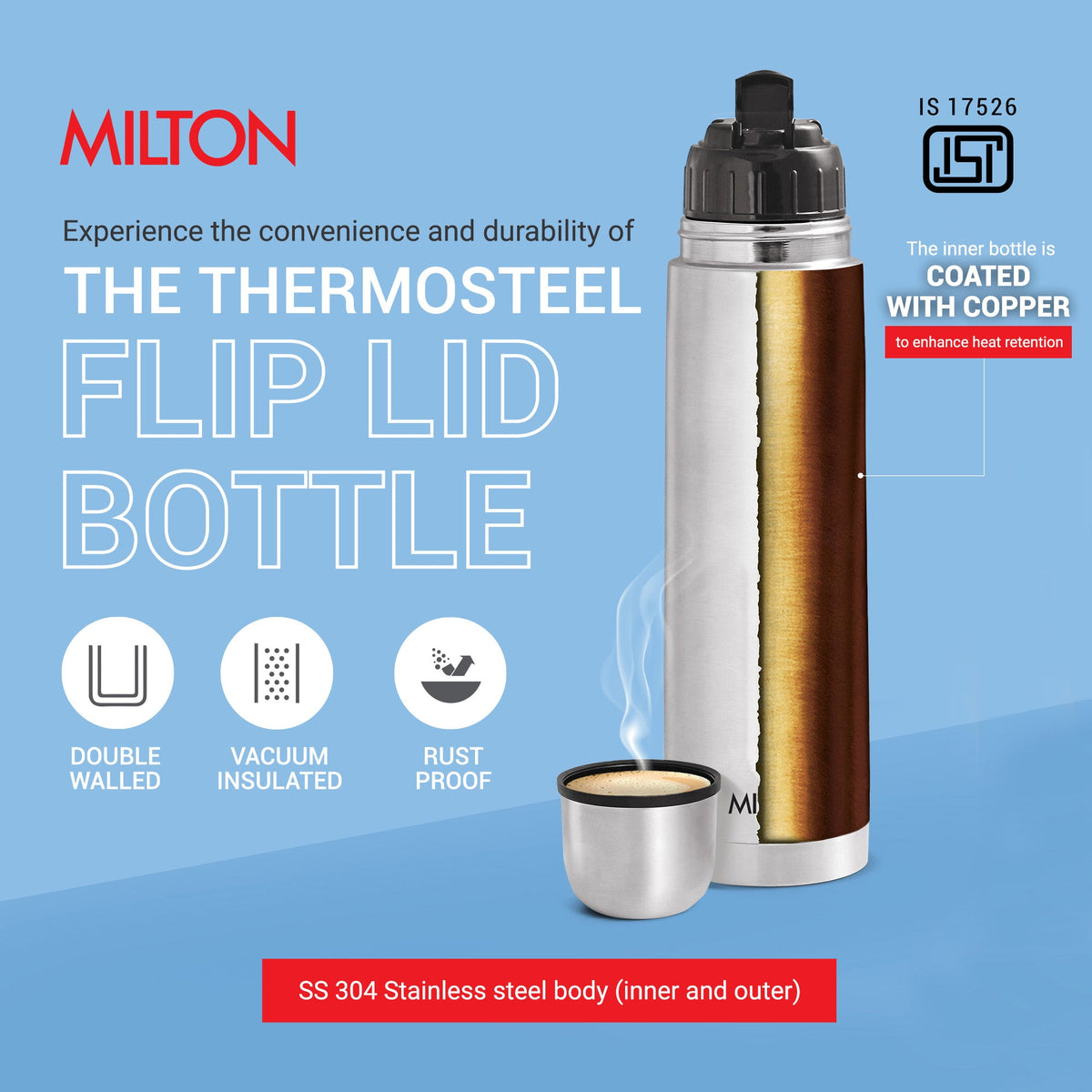 Milton Flip Lid Thermosteel Insulated Water Bottle