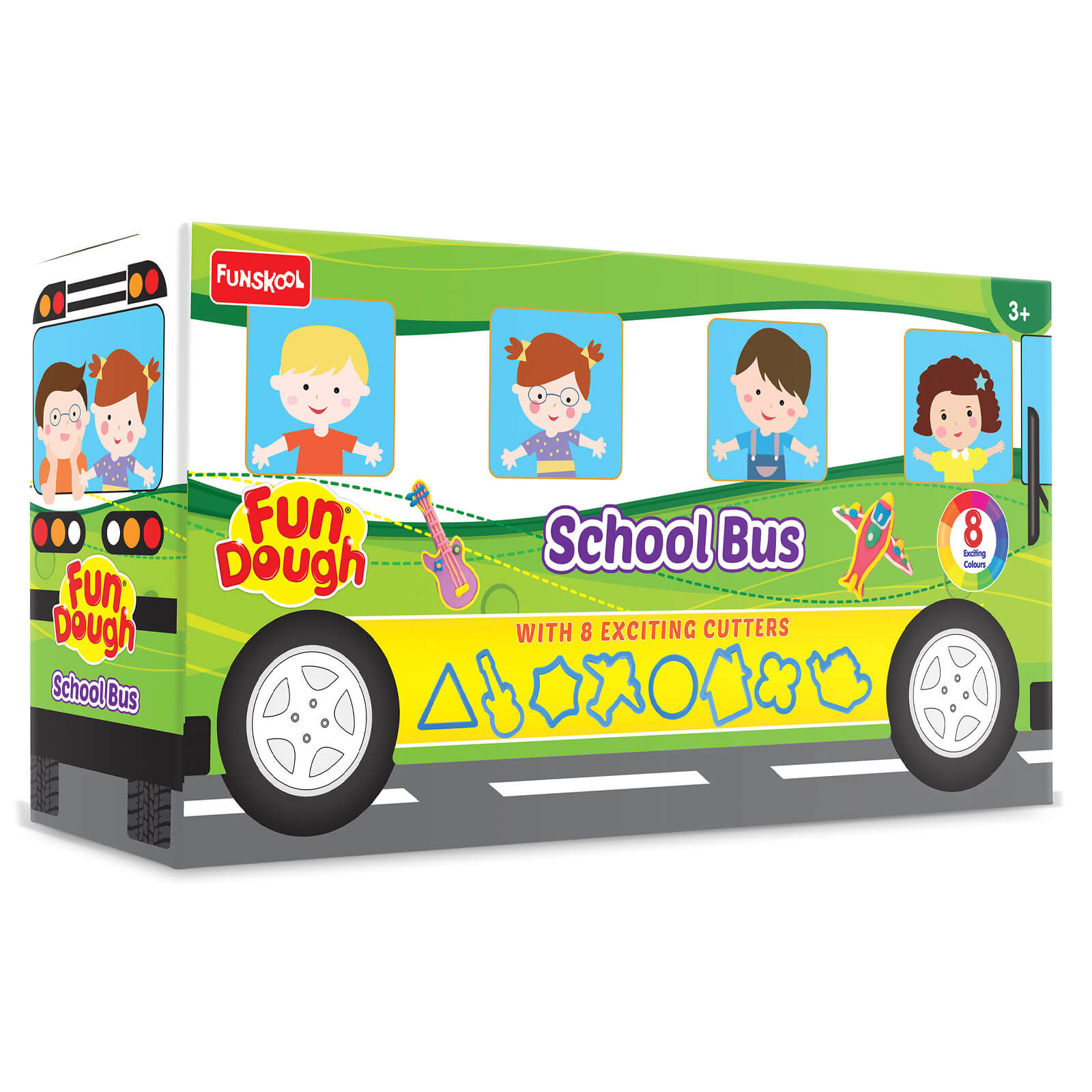 Funskool Fundough School Bus Jumbo Playdough Kit with Cutters for Creative Fun