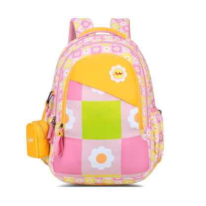 Skybags Pearl 30L School Backpack Pink Yellow with Rain Cover