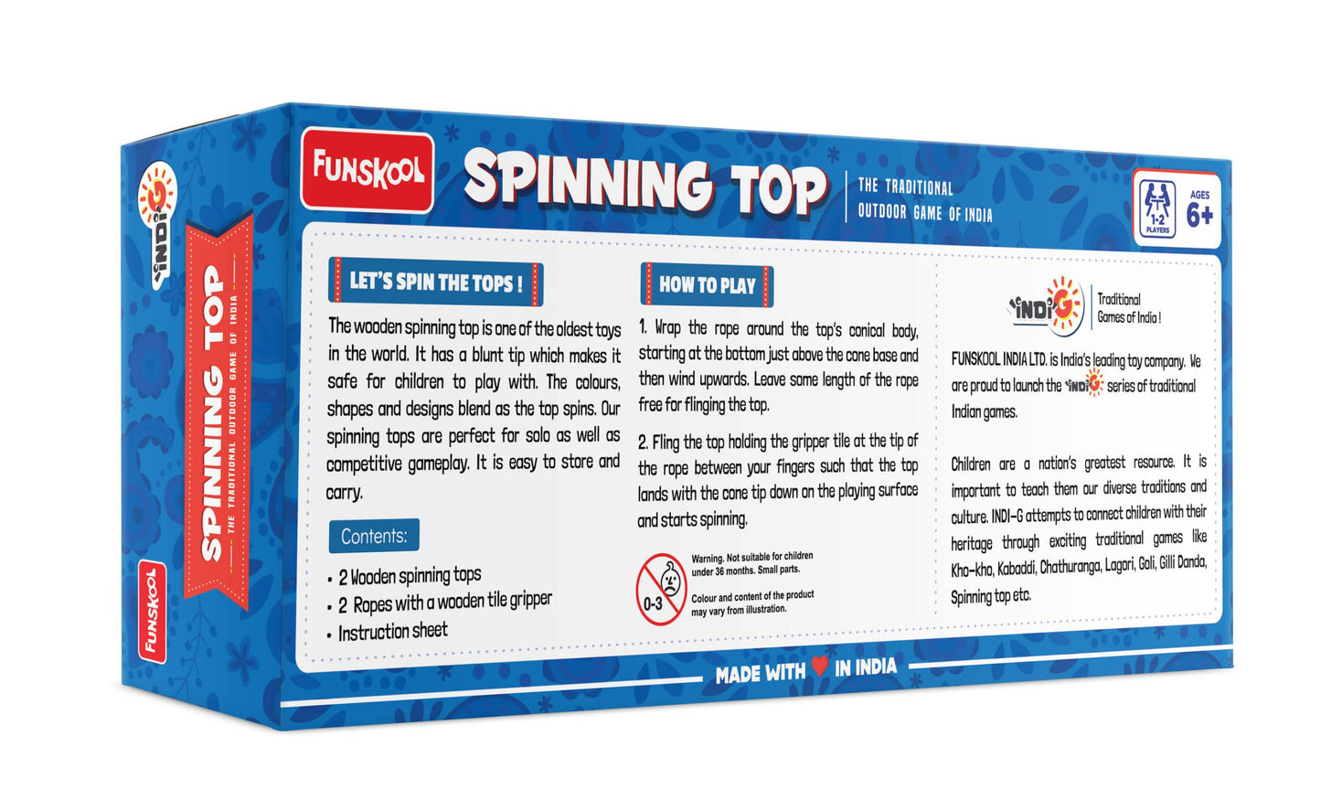 Classic Wooden Spinning Top Toy for Kids & Adults, Durable Funskool Game