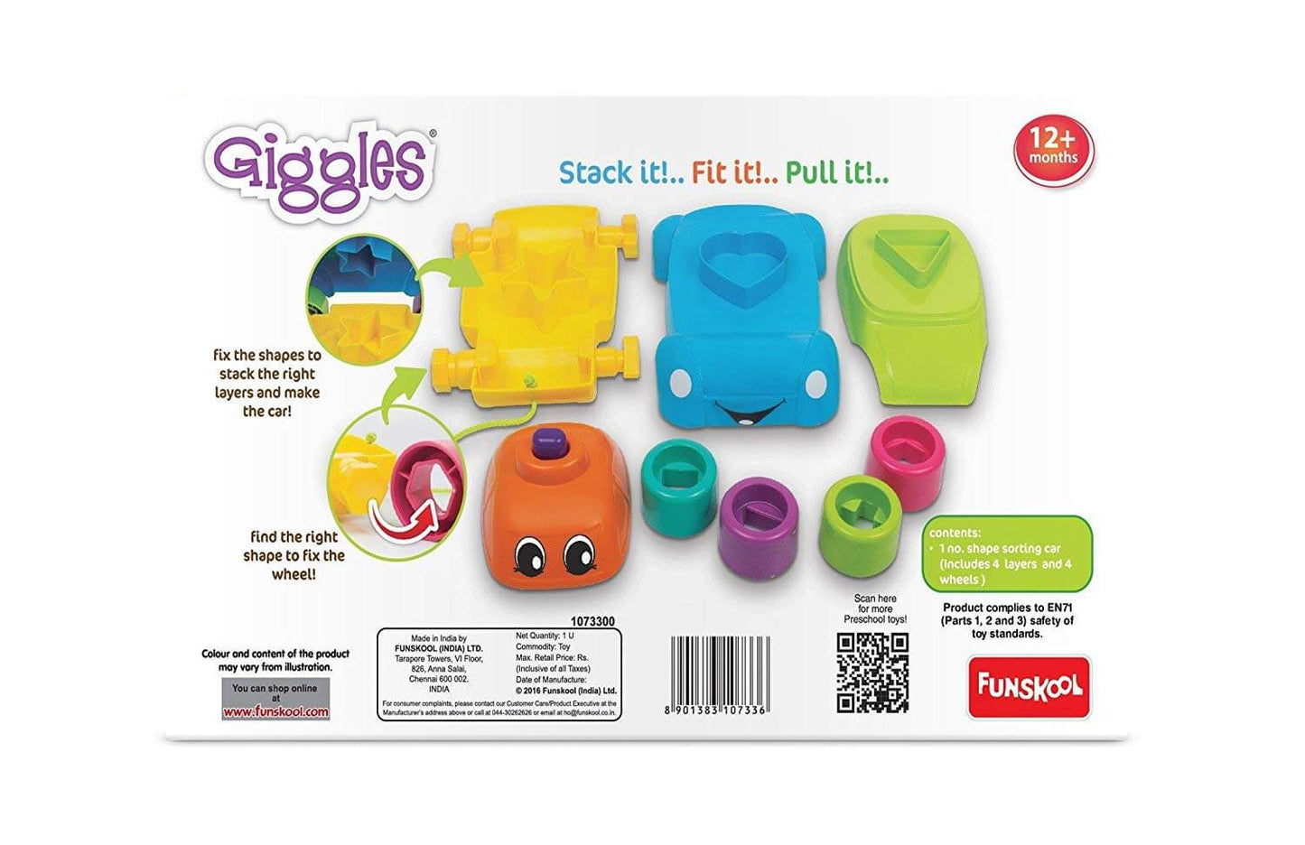 Funskool Colorful Stacking Car Toy Set for Toddlers - Develop Motor Skills & Creativity