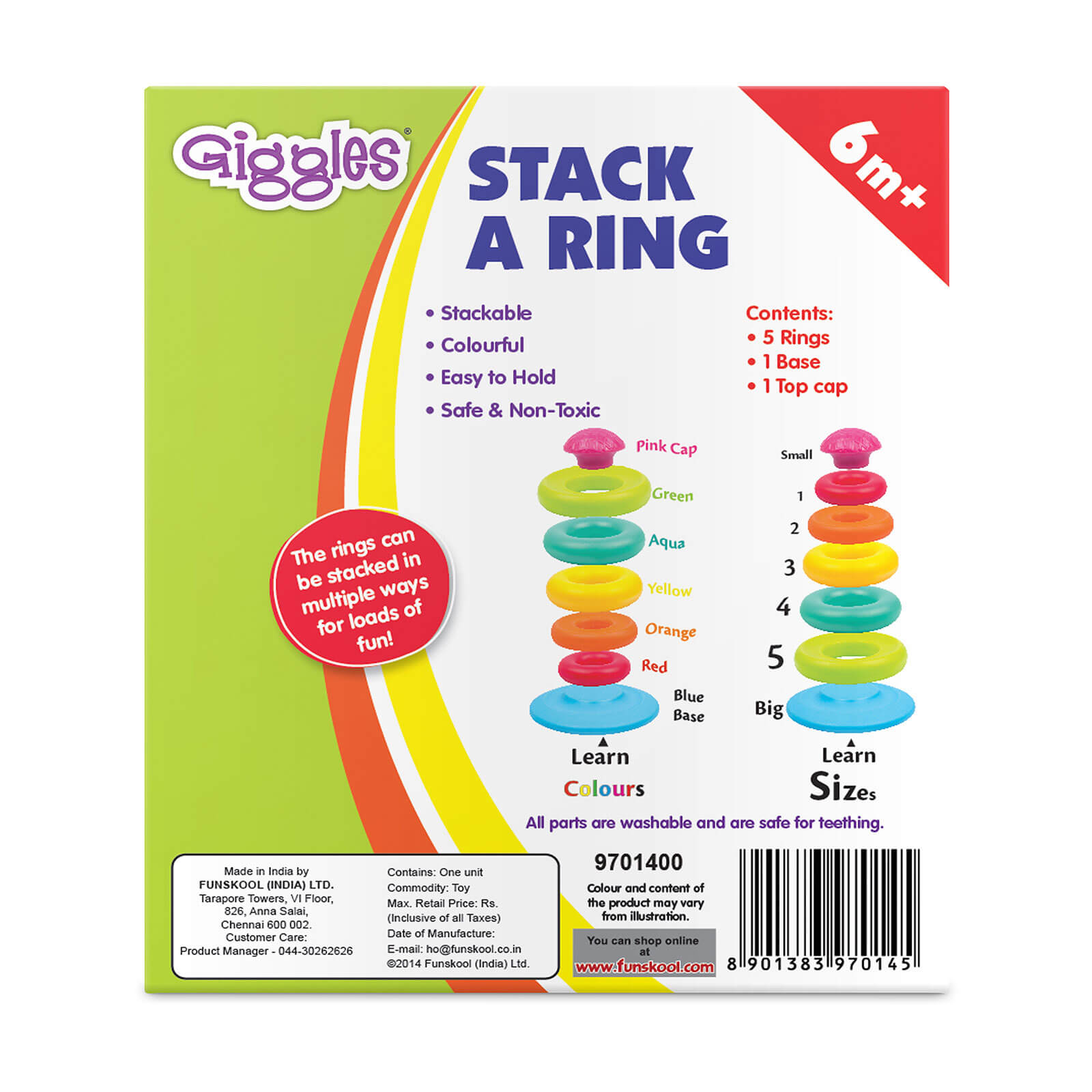 Funskool Colorful Stacking Rings Toy for Babies, Develops Motor & Cognitive Skills