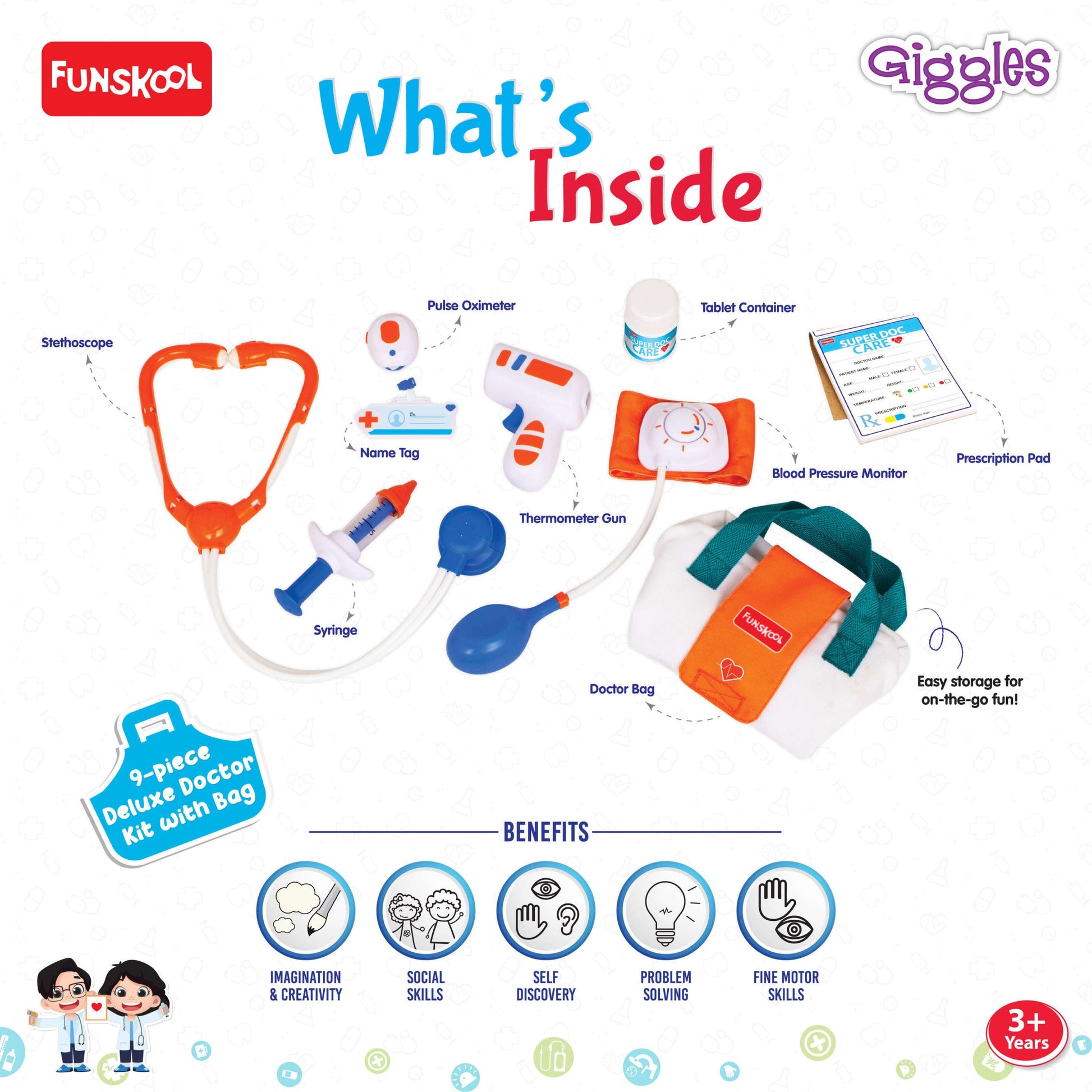 Kids 9-Piece Deluxe Doctor Play Kit - Stethoscope, Syringe, Role Play Toy