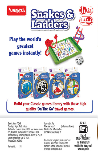 Compact Portable Travel Snakes and Ladders Board Game for Kids & Family Fun