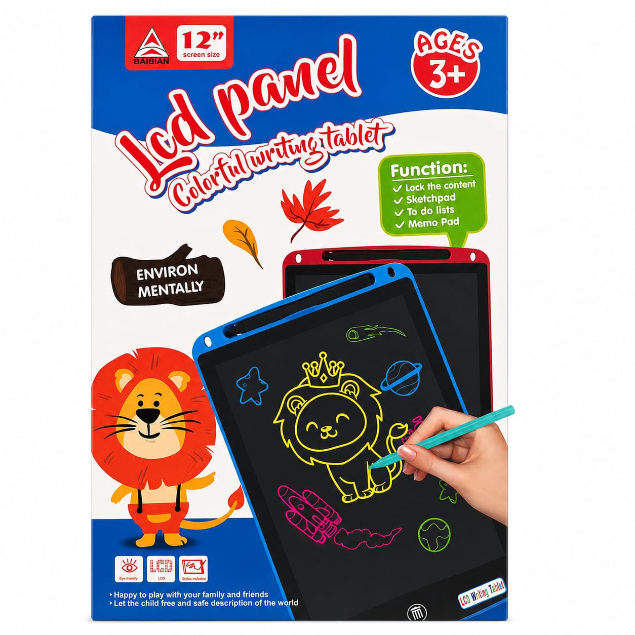TIPTOP 12-Inch LCD Writing Tablet for Kids | Reusable Digital Drawing & Writing Pad | Eye-Friendly Educational Learning Toy with Stylus | Erasable Sketch Pad | Ages 3+