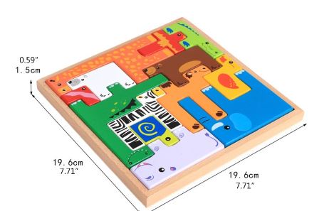 TIPTOP 3D Wooden Animal Jigsaw Puzzle Cube Toy for Kids' Learning