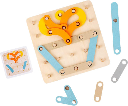 TIPTOP 4 Pcs Wooden Shape Matching Puzzle Jigsaw Pegboard Activity STEM Toy