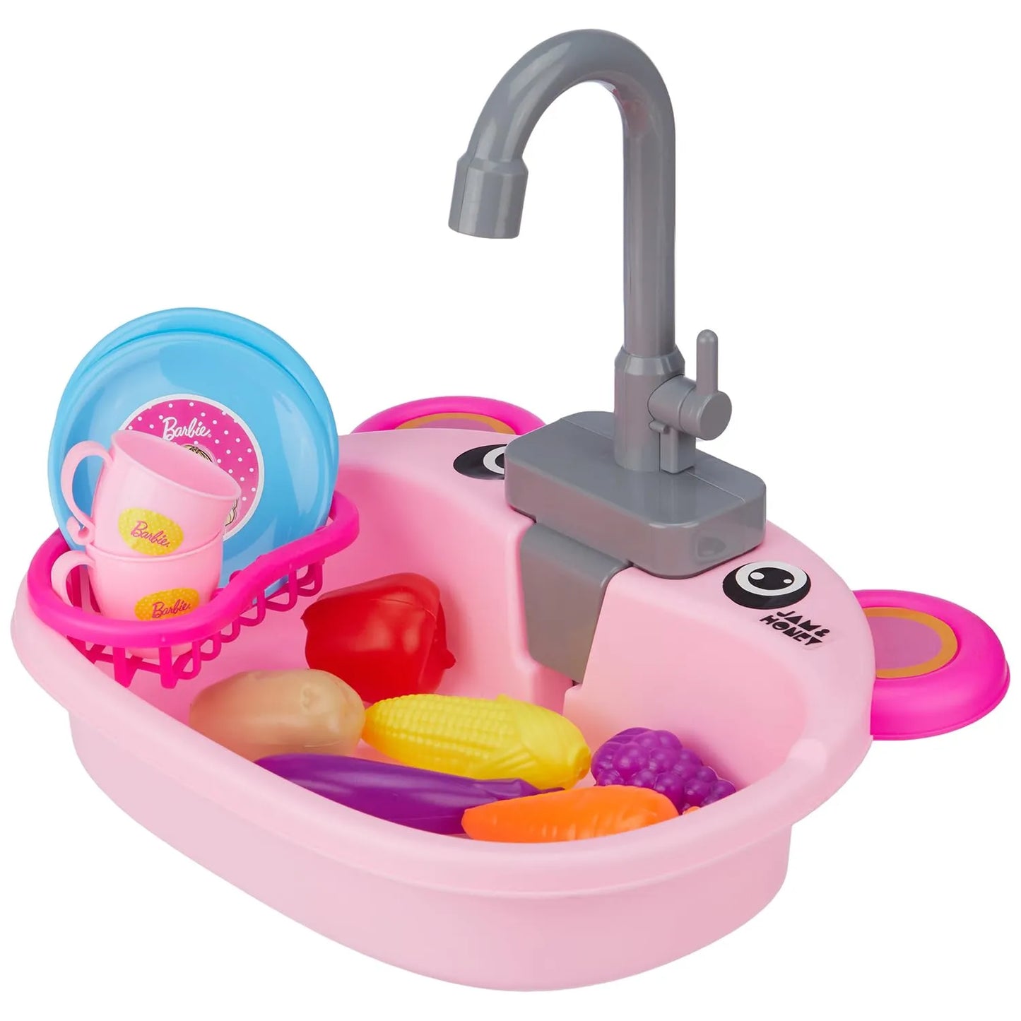 TIPTOP Barbie Wash Up Kitchen Set | BIS Safe Pretend Play Sink Toy | Running Water Pump and Utensils | Foldable Portable
