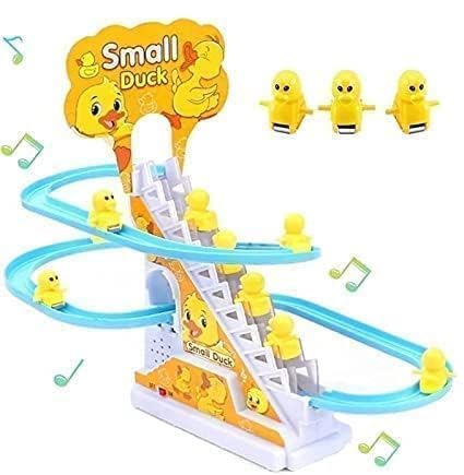 TIPTOP Duck Track Toys for Kids - Small Ducks Stair Climbing Toys for Kids, Escalator Toy with Lights and Music - 3 Duck Included - Duck Track Yellow