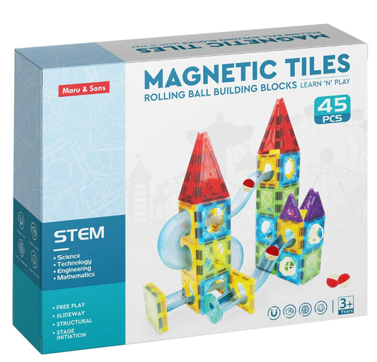 TIPTOP Magnetic Tiles STEM Building Set With Marble Run 45 Pieces