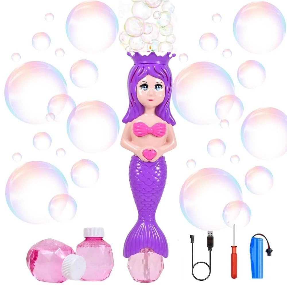 TIPTOP Mermaid Bubble Wand Toy | Automatic Bubble Blower with Lights