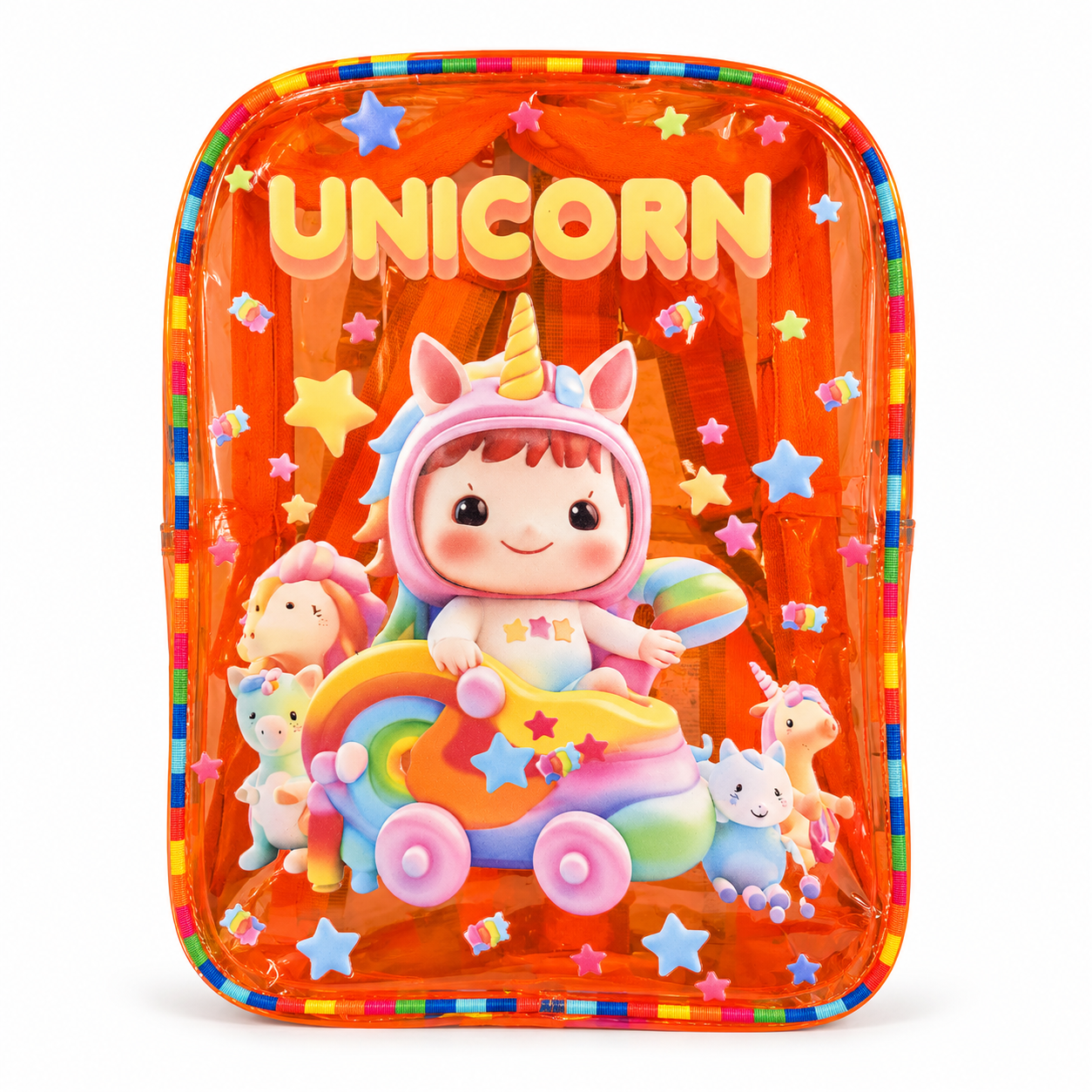 TIPTOP Orange Kids Jelly Waterproof Backpack with Rainbow Straps
