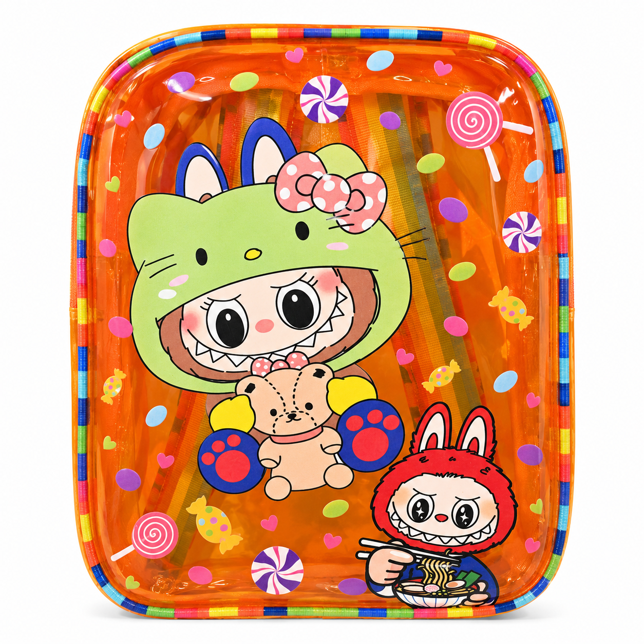TIPTOP Orange Kids Jelly Waterproof Backpack with Rainbow Straps_Labubu