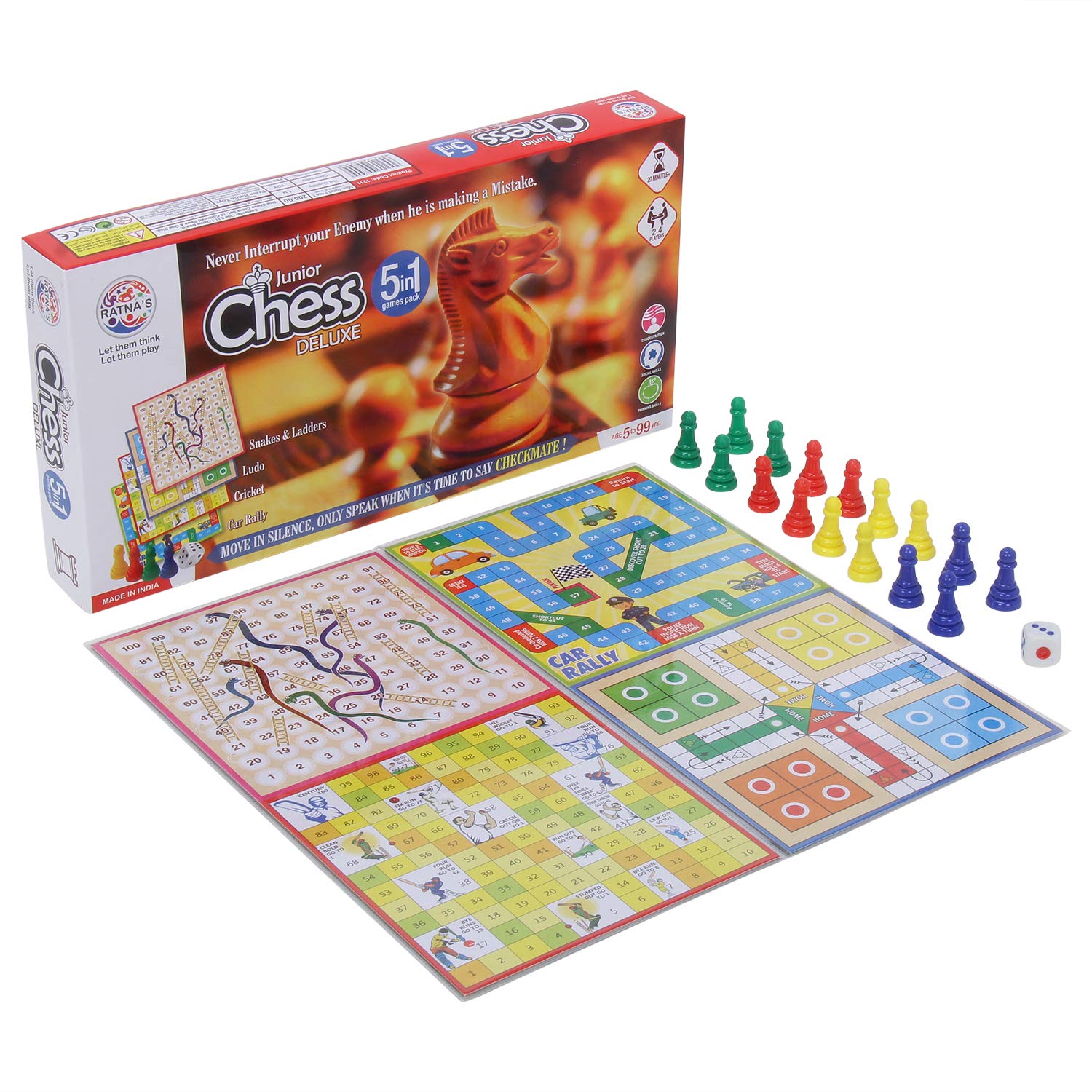 TIPTOP Ratna's 5-in-1 Junior Deluxe Waterproof Board Game Set with Chess