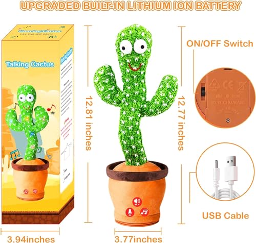 TIPTOP Rechargeable Toys Talking Cactus Baby Toys for Kids Dancing Cactus Toys Can Sing Wriggle & Singing Recording Repeat What You Say Funny Education Toys for Children Playing Home Decor for Kids