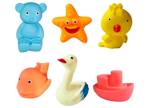 TIPTOP Rubber Floating Bath Toys for Babies & Kids | Colourful Aquatic Animal Chu Chu Toys | Safe & Squeezable Sound Toys for Bath time & Water Play | Pack of 6