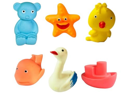 TIPTOP Rubber Floating Bath Toys for Babies & Kids | Colourful Aquatic Animal Chu Chu Toys | Safe & Squeezable Sound Toys for Bath time & Water Play | Pack of 6