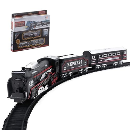 TIPTOP Smoking Train Battery Operated Electric Train Set, 13 Pieces with Lights and Sound, Express Locomotive with Track