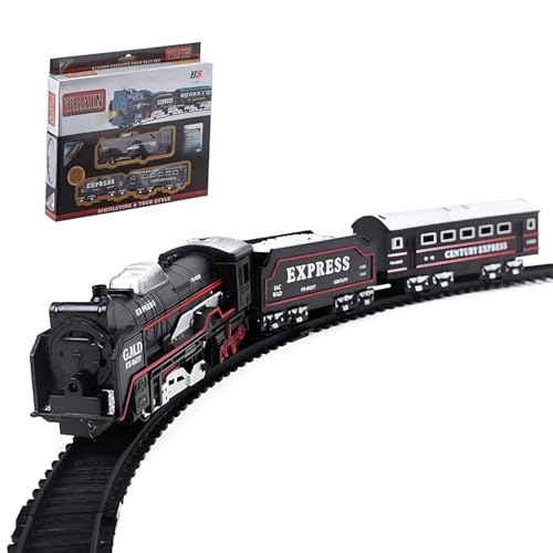 TIPTOP Smoking Train Battery Operated Electric Train Set, 13 Pieces with Lights and Sound, Express Locomotive with Track