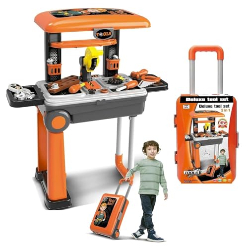 TIPTOP Tool Set Premium Construction Role Play Toys with Extended Handle Carrying Case & Accessories Little Luggage Set