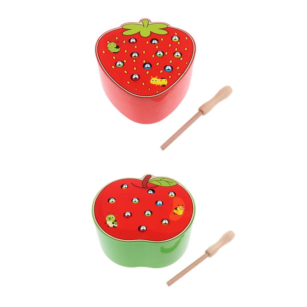 TIPTOP Wooden Magnetic Fruit Bug Catching Game Toy for Kids Montessori Learning Strawberry