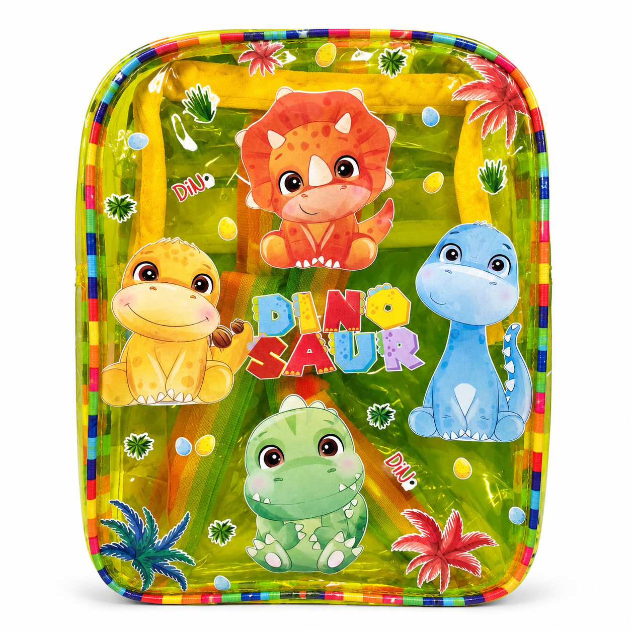 TIPTOP Yellow Kids Jelly Waterproof Backpack with Rainbow Straps_Dino