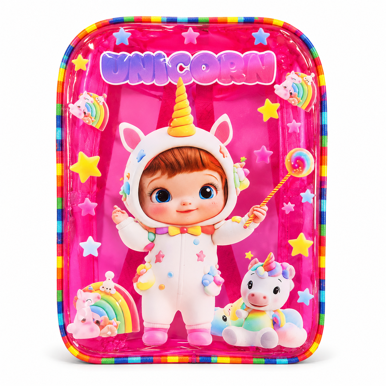 TIPTOP pink Kids Jelly Waterproof Backpack with Rainbow Straps