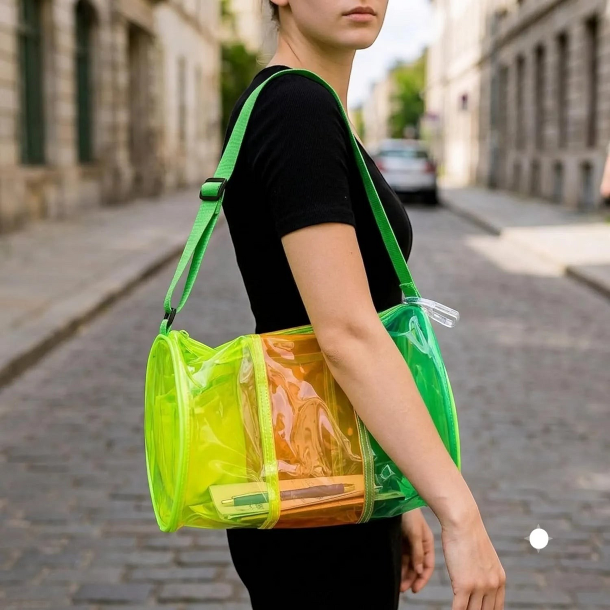 Transparent Multicolor Neon Jelly Duffle Bag for Adults