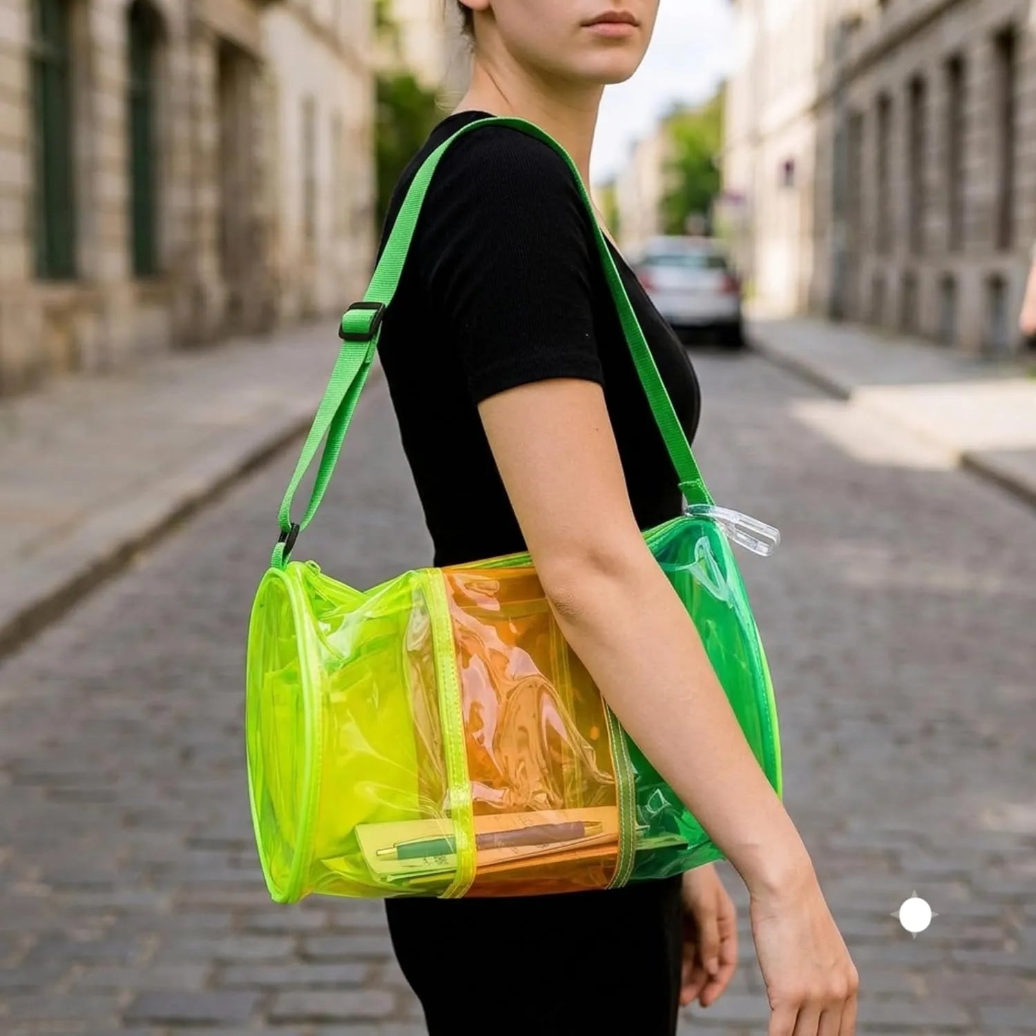 Transparent Multicolor Neon Jelly Duffle Bag for Adults