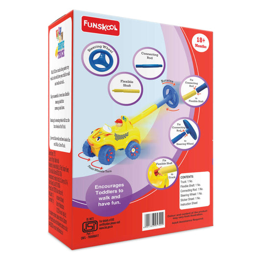 Funskool Toddler Walk N Drive Truck: Adjustable Steering, Early Learning Ride-On Toy
