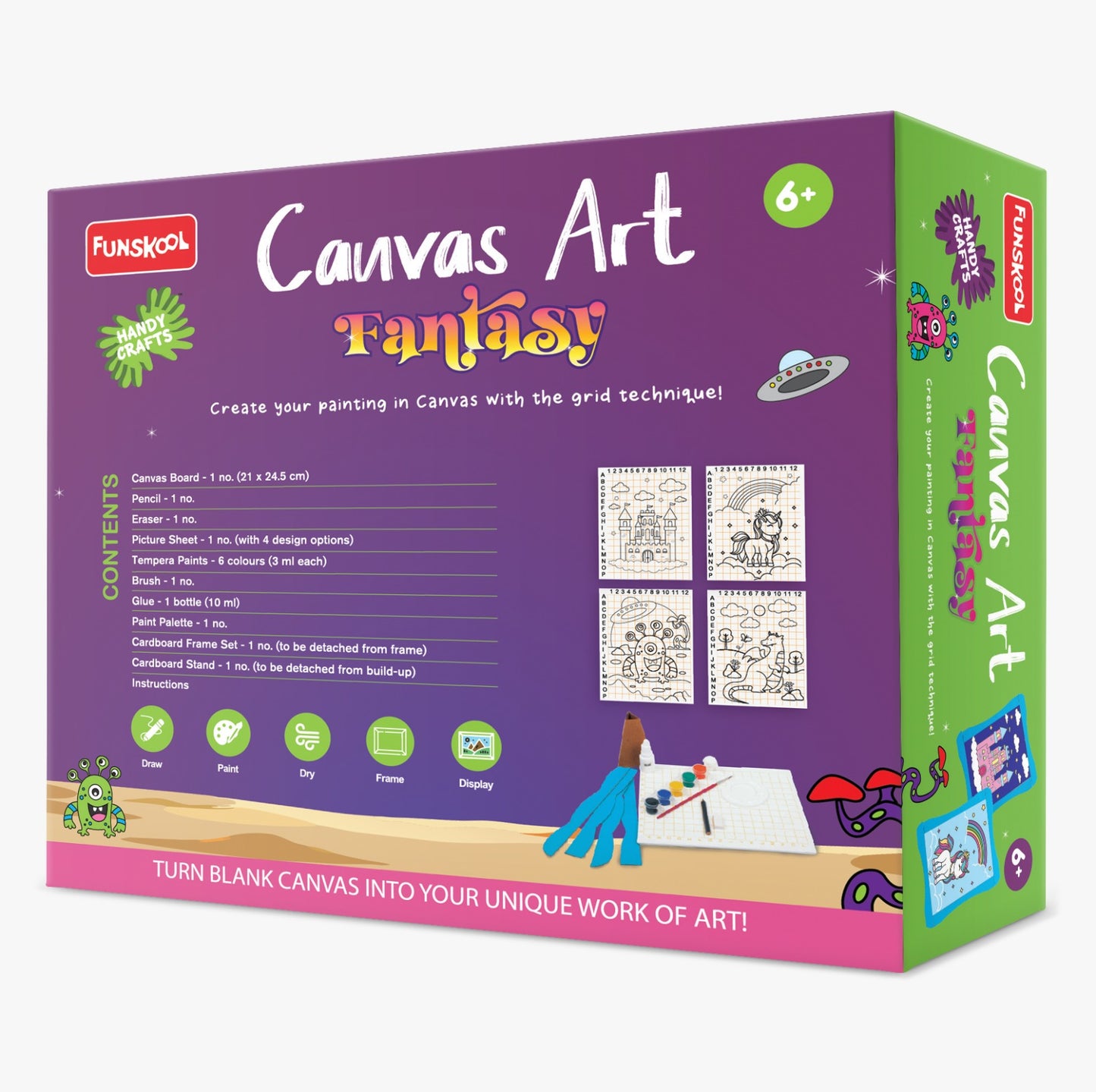 Funskool Canvas Art Fantasy Kit: Easy Grid Painting for Kids with Frame