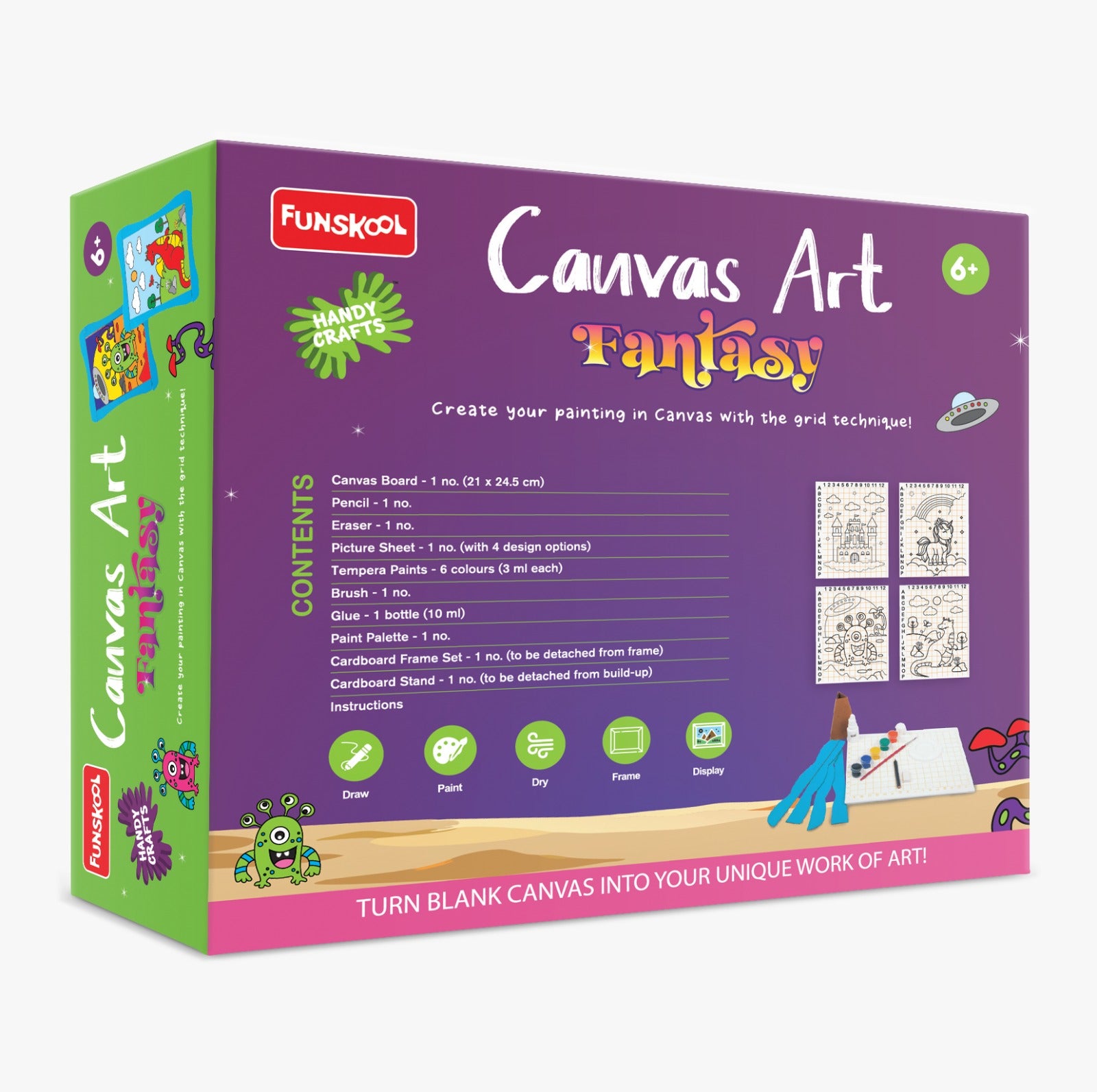 Funskool Canvas Art Fantasy Kit: Easy Grid Painting for Kids with Frame