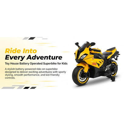 Toy House Battery Operated Ride-On Bike for Kids 3 to 8 Years - B018-Yellow