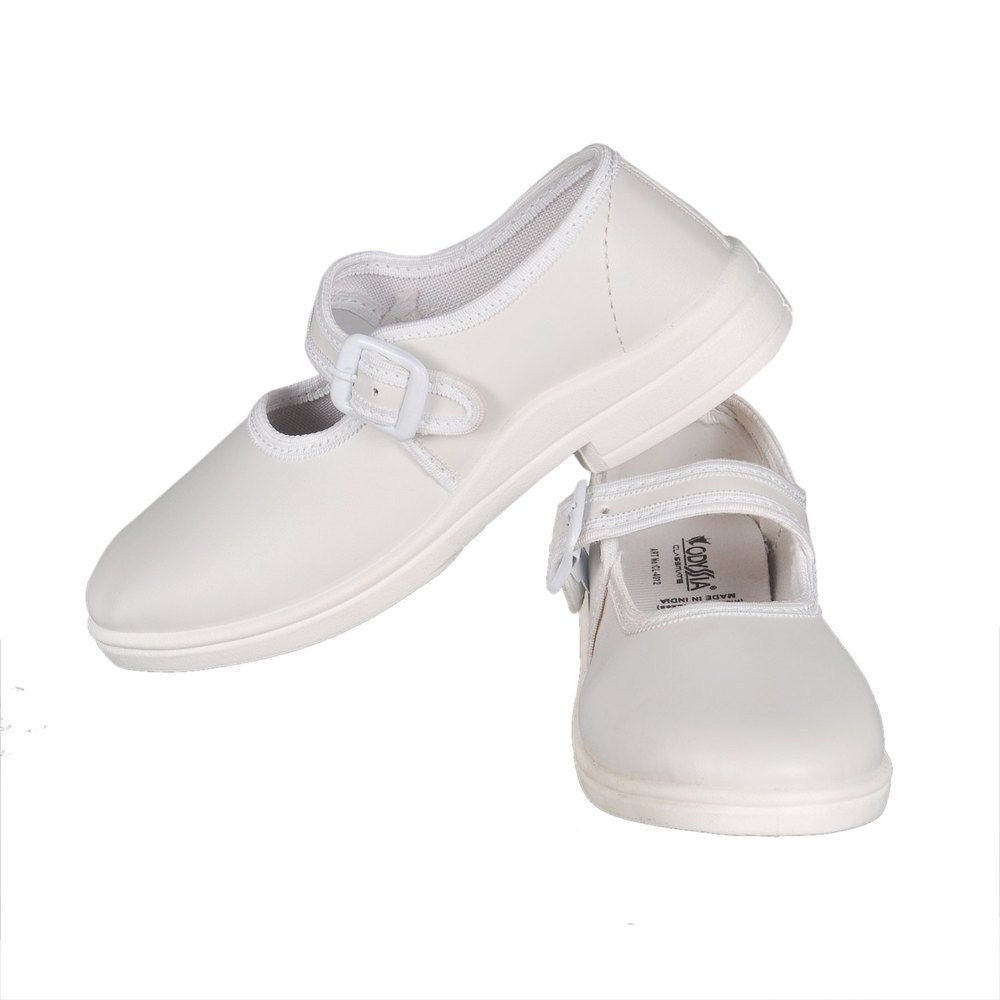 Odyssia School Shoes with Buckle for Girls CL4012 - White