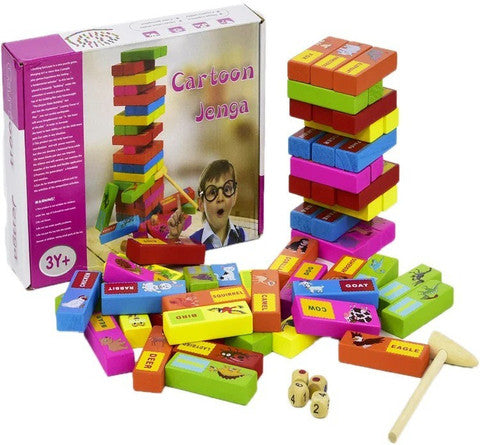 IndusBay 54-Piece Animal Cartoon Wooden Stacking Tower Game for Kids