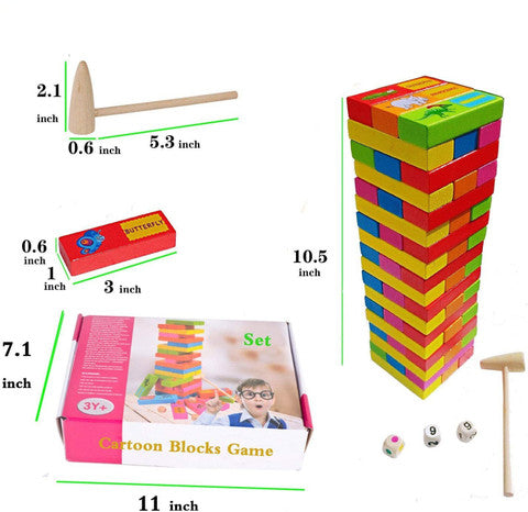 IndusBay 54-Piece Animal Cartoon Wooden Stacking Tower Game for Kids