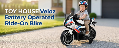 Toy House Battery Operated Ride-On Bike for Kids 2 to 6 Years - B011-White