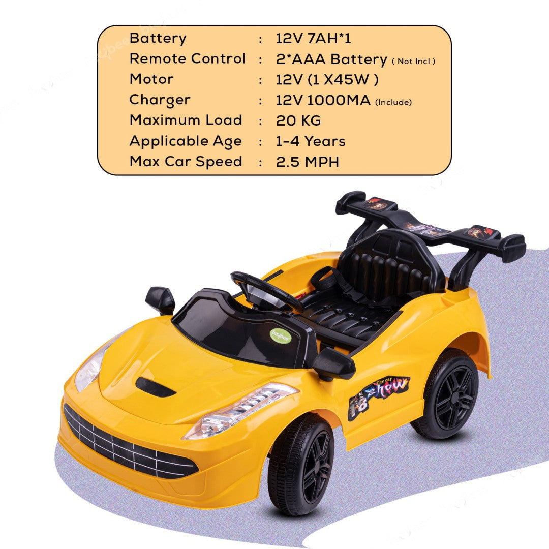 Tip Top Baby Toy Car Rechargeable 6V Battery Operated Ride on car for Kids Music Lights with R/C Jeep Children Car Electric (1) Motor Car Kids Cars Racing Car for Boys & Girls Age 1-4 Years Old (Yellow) Car Battery Operated Ride On (Yellow)
