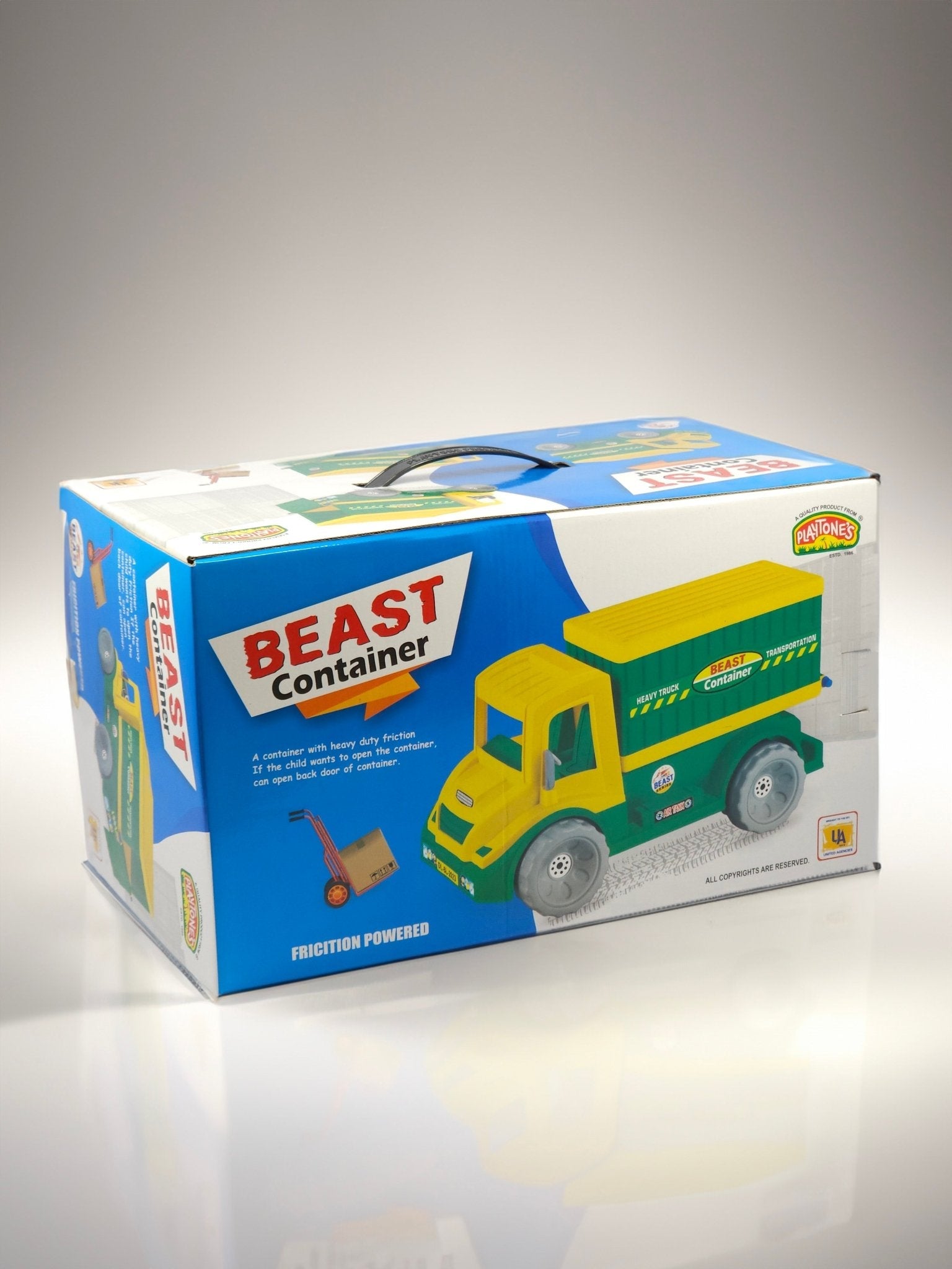 BEAST CONTAINER Friction Toy Truck for Kids - Yellow & Green Push-and-Go Vehicle