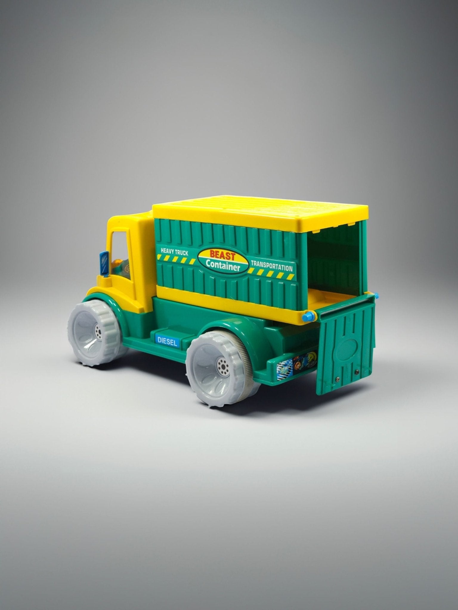 BEAST CONTAINER Friction Toy Truck for Kids - Yellow & Green Push-and-Go Vehicle