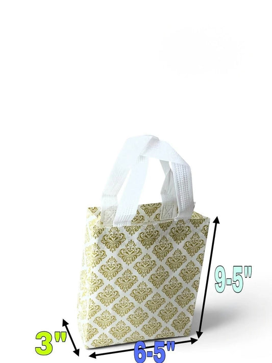 9.5" Carry Bag for Return Gifts, Canvas Fabric Bags for Wedding & Festivals, White-Gold Printed (Small)