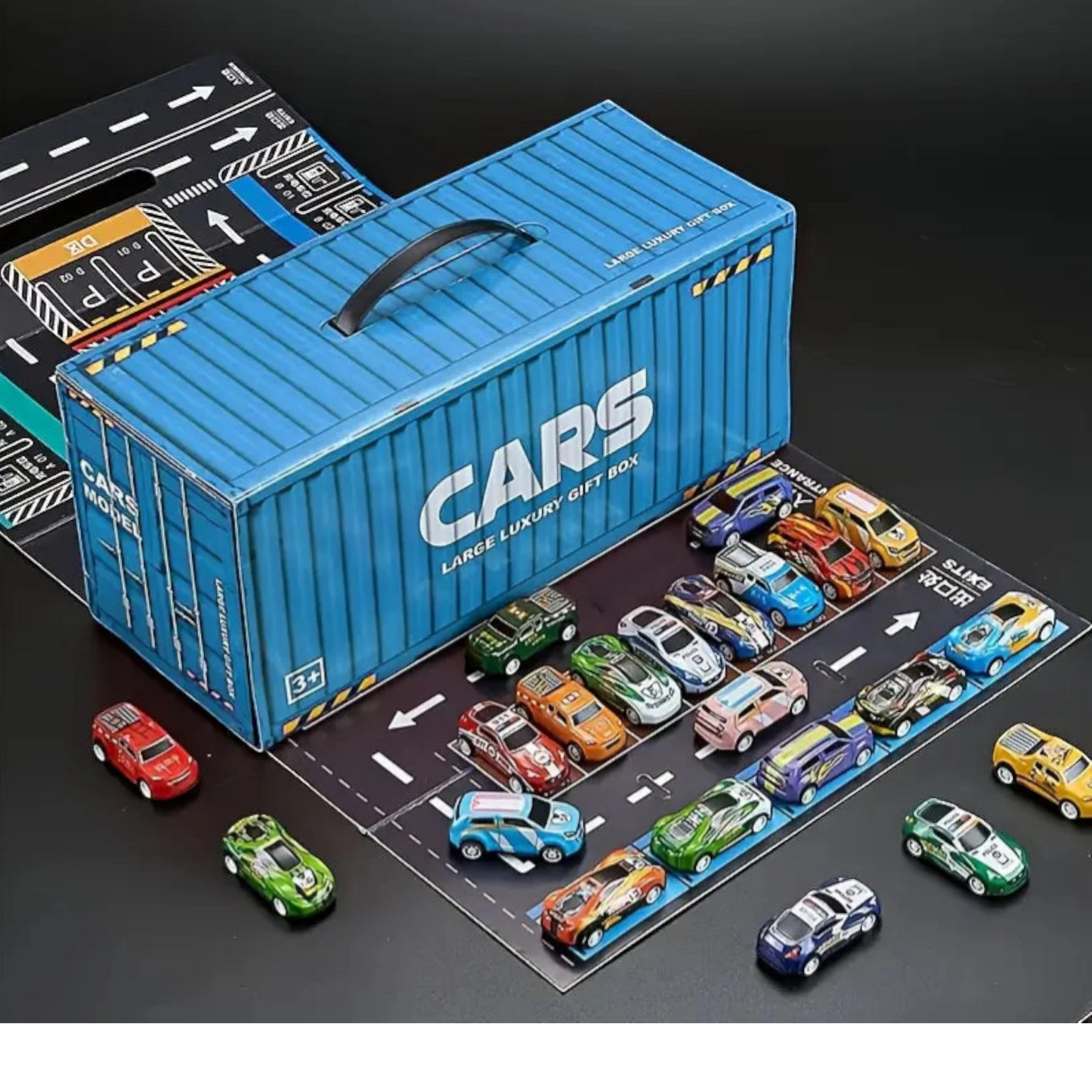 TIPTOP 48pcs Pull Back Cars Set, Alloy Racing Car, Toy Set with Container Storage & Foldable Road Map Play Mat, Friction Powered Vehicles for Kids Boys & Girls