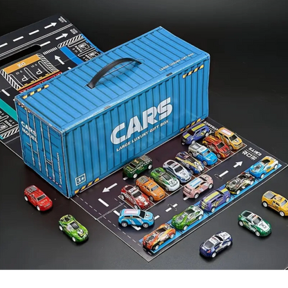 TIPTOP 48pcs Pull Back Cars Set, Alloy Racing Car, Toy Set with Container Storage & Foldable Road Map Play Mat, Friction Powered Vehicles for Kids Boys & Girls