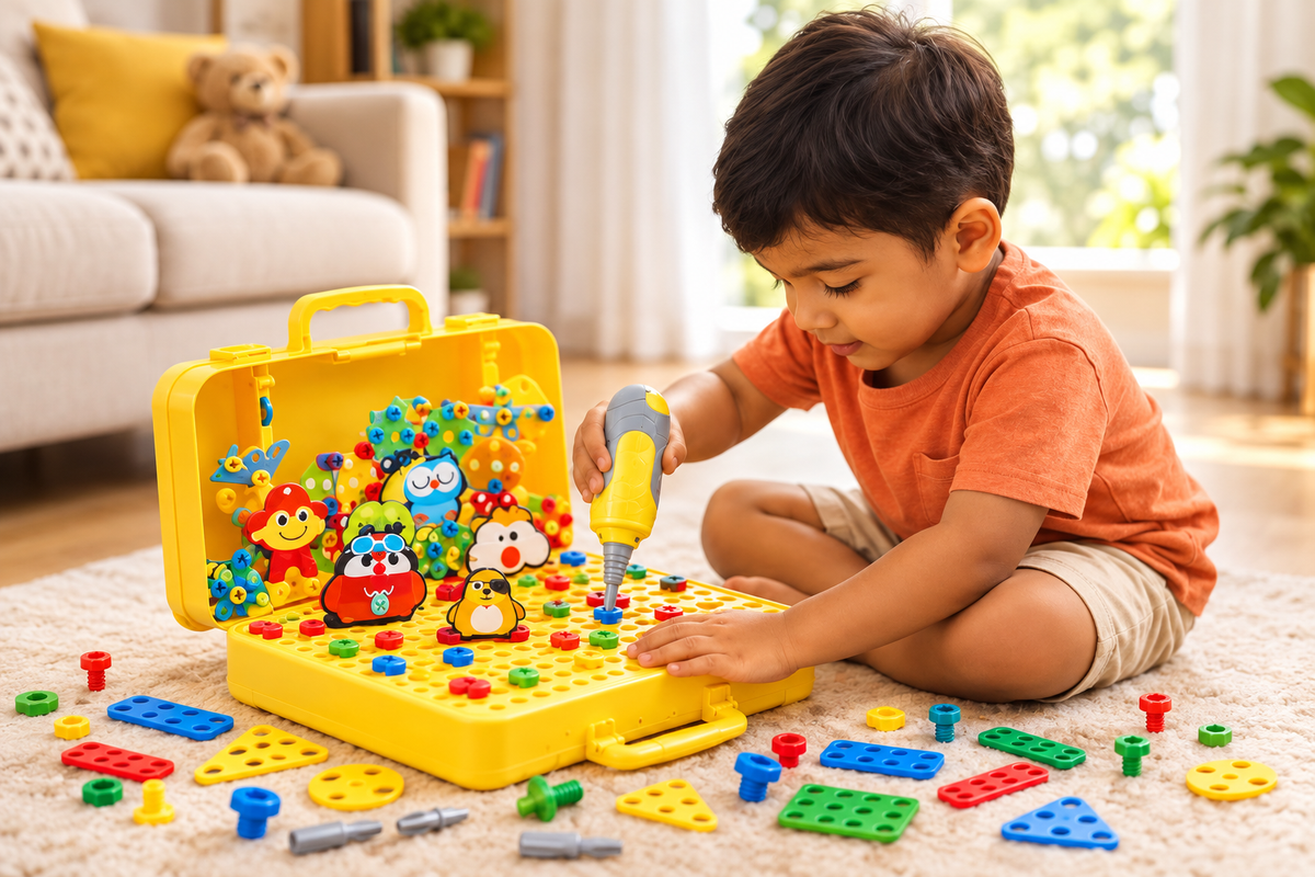 DIY Creative Puzzle Box 232 Pcs – STEM Building & Assembly Kit with Electric Screwdriver, Construction Toy